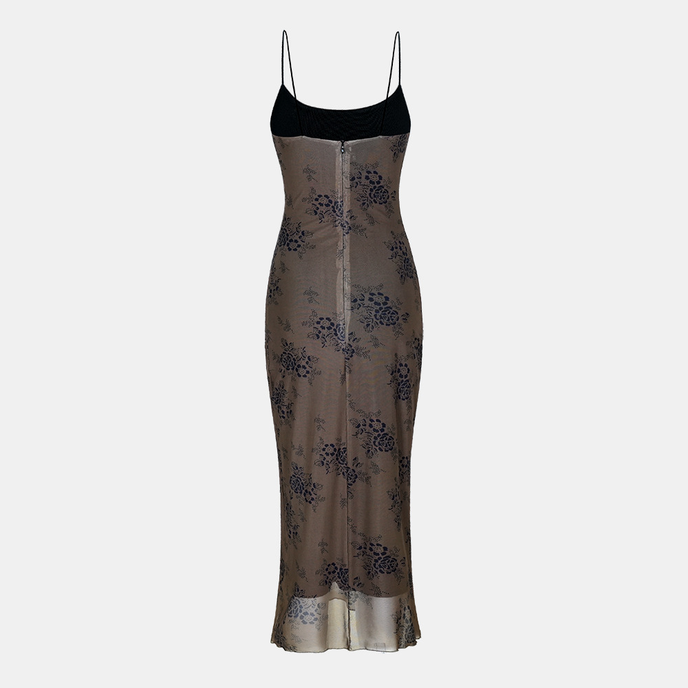 Mesh Printed Buttock Strap Dress