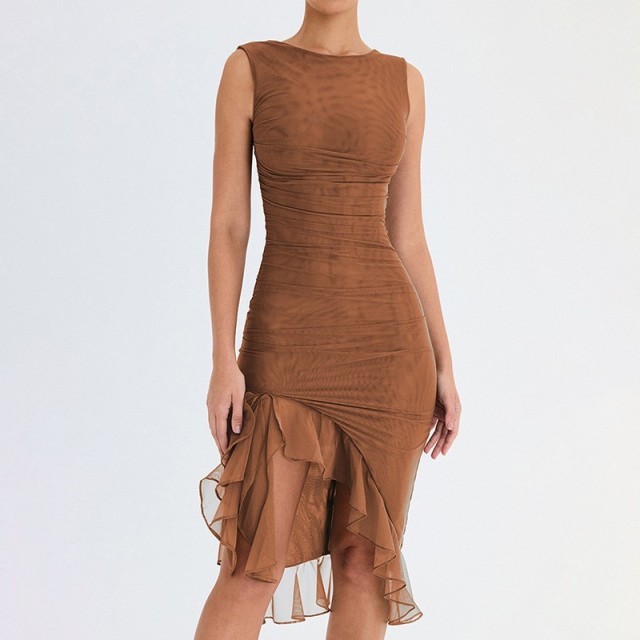 Sleeveless Open Back Pleated Dress