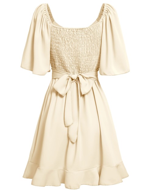 V-neck Solid Ruffle Dress