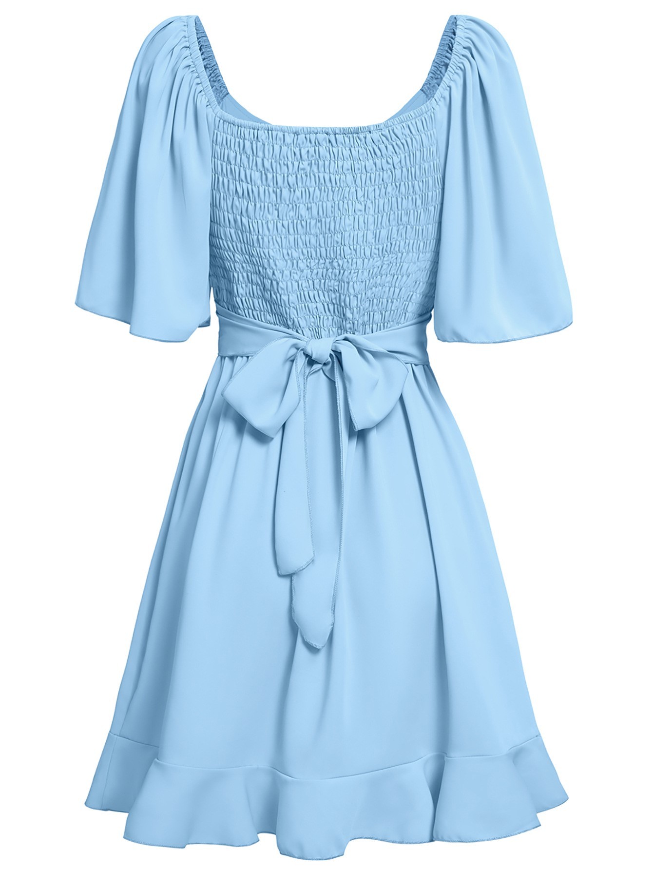 V-neck Solid Ruffle Dress