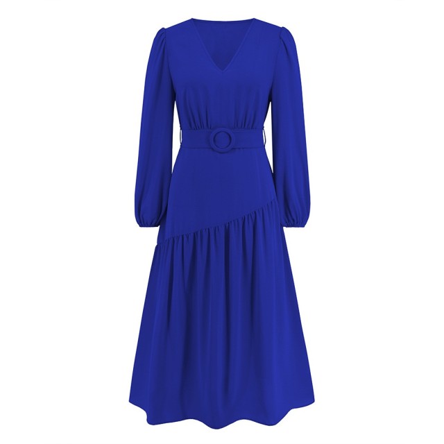 V-neck Solid Color Lace Up Dress