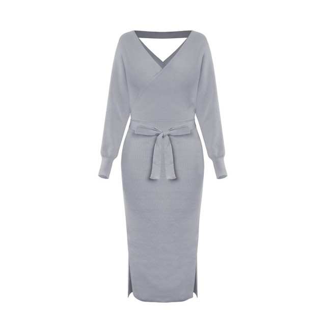 V-neck Knitted Sweater Dress