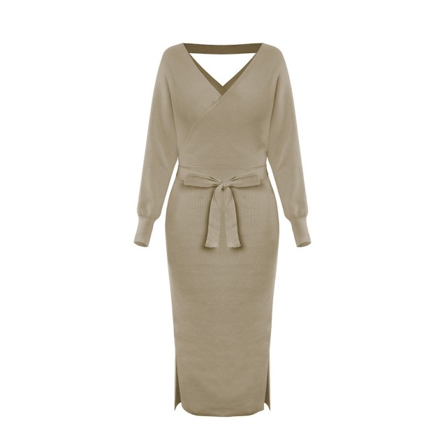 V-neck Knitted Sweater Dress