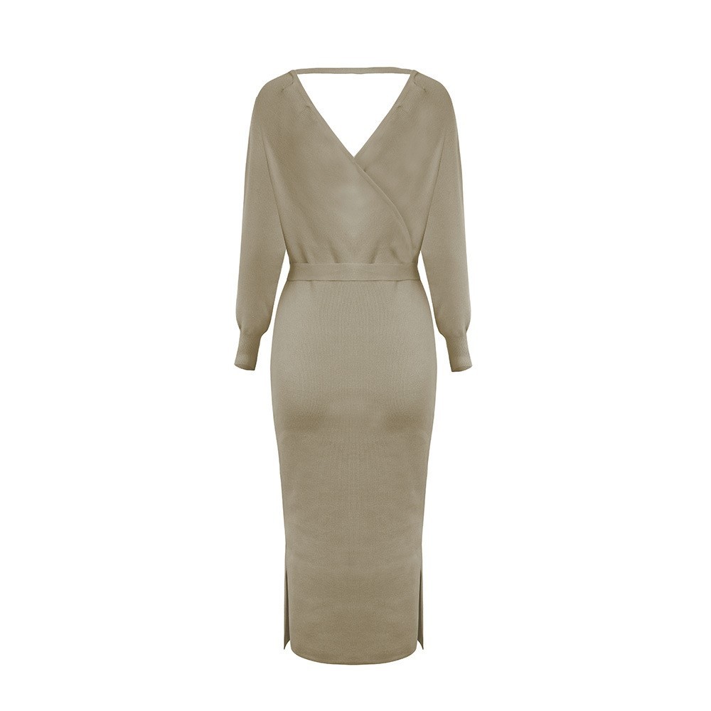 V-neck Knitted Sweater Dress