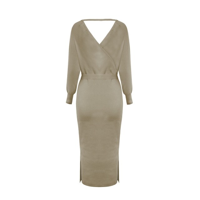 V-neck Knitted Sweater Dress