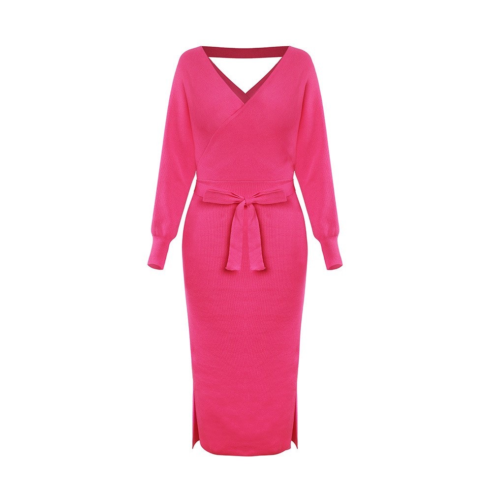 V-neck Knitted Sweater Dress