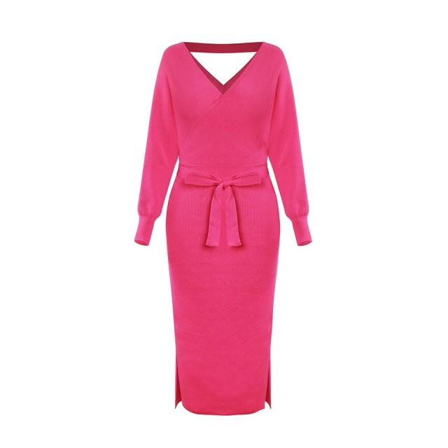 V-neck Knitted Sweater Dress