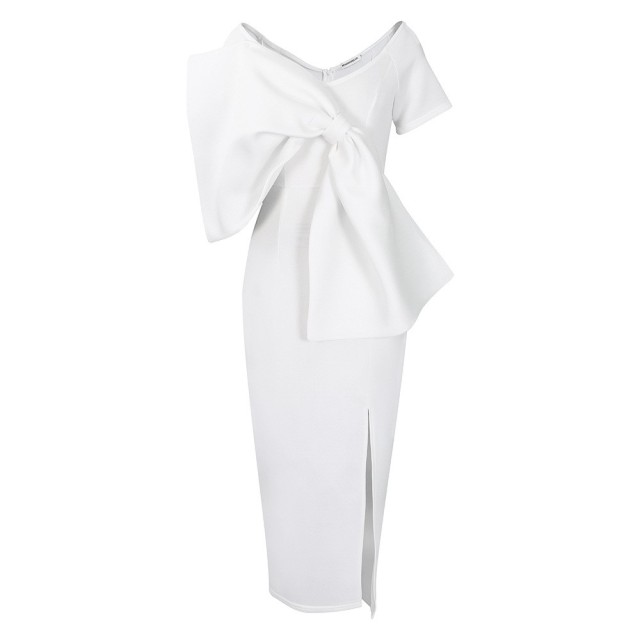 Big Bow Split Hip Wrap Dress