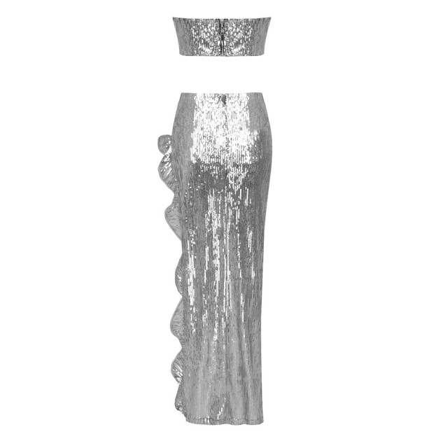 Beaded High Split Lace Skirt