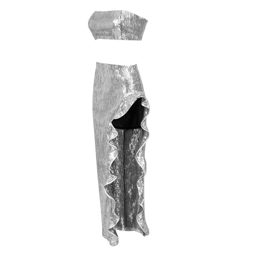 Beaded High Split Lace Skirt