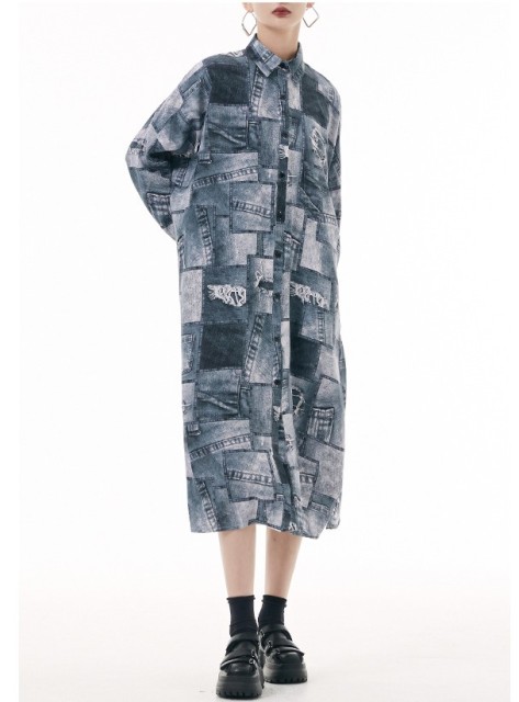 Vintage Tie Dyed Split Shirt Dress