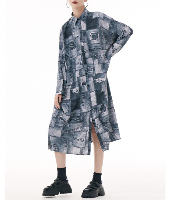 Vintage Tie Dyed Split Shirt Dress