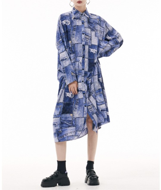 Vintage Tie Dyed Split Shirt Dress