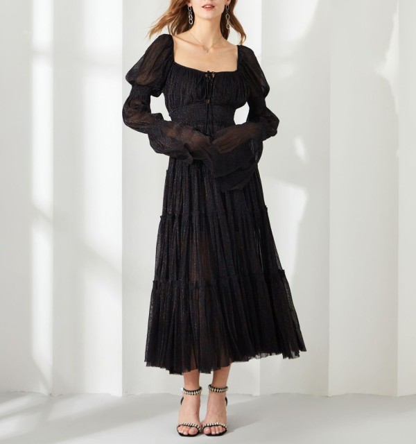 Solid Sequin One Line Neck Dress