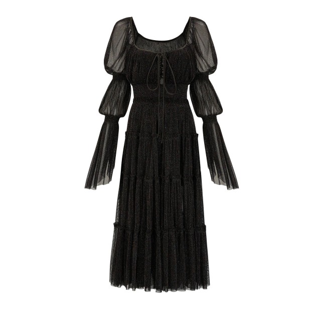 Solid Sequin One Line Neck Dress