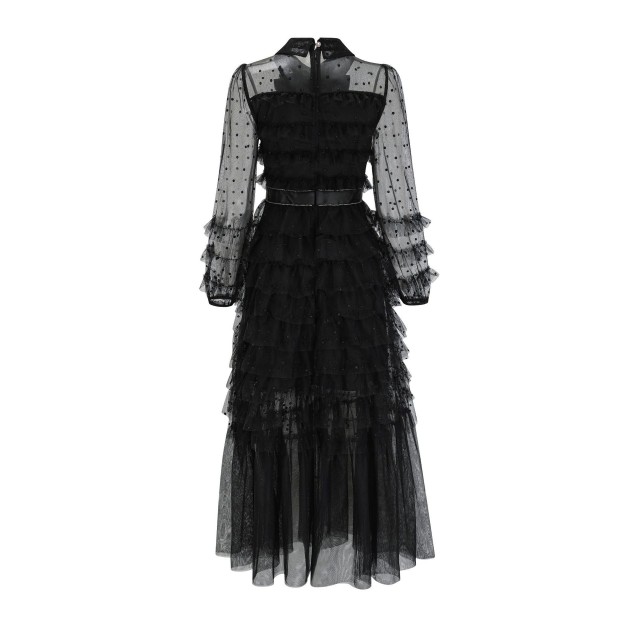 Embroidered Polka Dot Mesh Dress