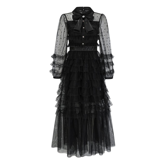 Embroidered Polka Dot Mesh Dress