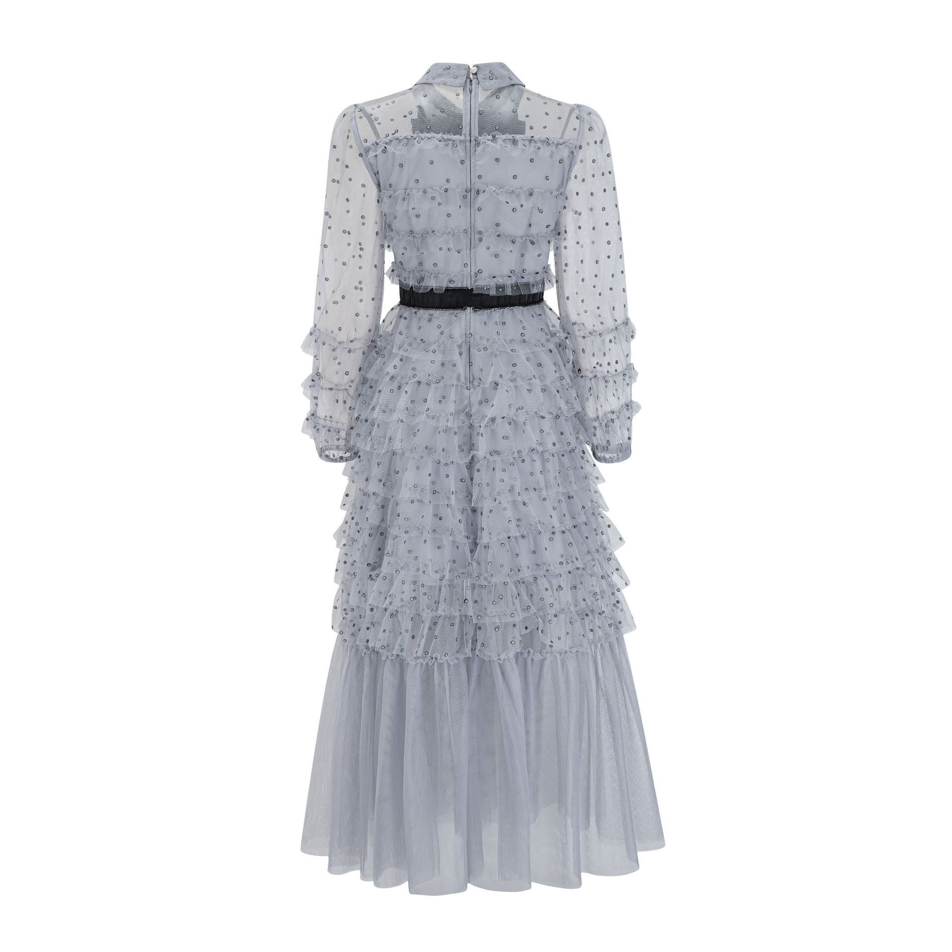 Embroidered Polka Dot Mesh Dress