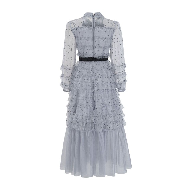 Embroidered Polka Dot Mesh Dress