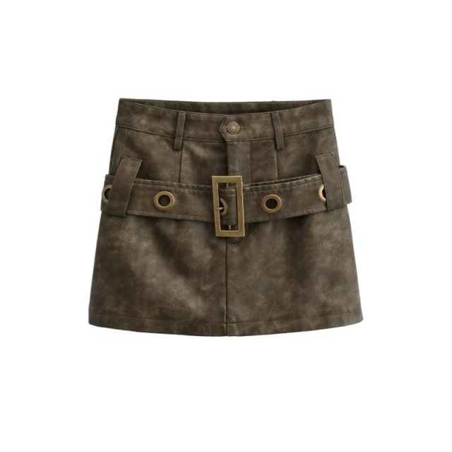 Vintage High Waist Belt Short Skirt