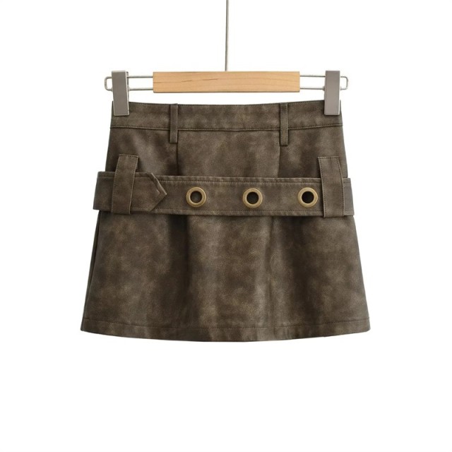 Vintage High Waist Belt Short Skirt