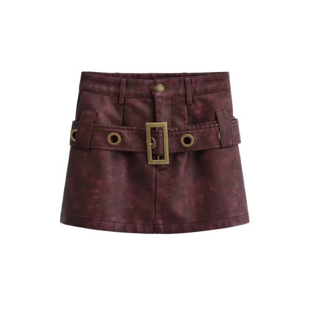 Vintage High Waist Belt Short Skirt