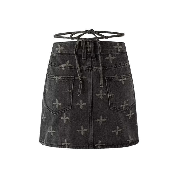 Printed Denim A-line Short Skirt