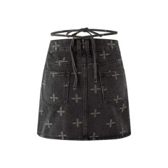 Printed Denim A-line Short Skirt
