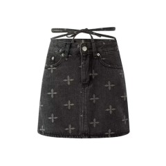 Printed Denim A-line Short Skirt