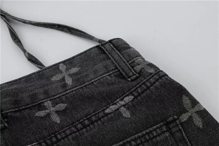 Printed Denim A-line Short Skirt