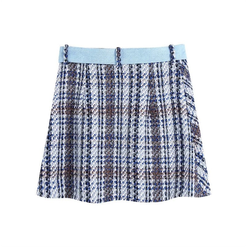 Contrast Plaid Skirt