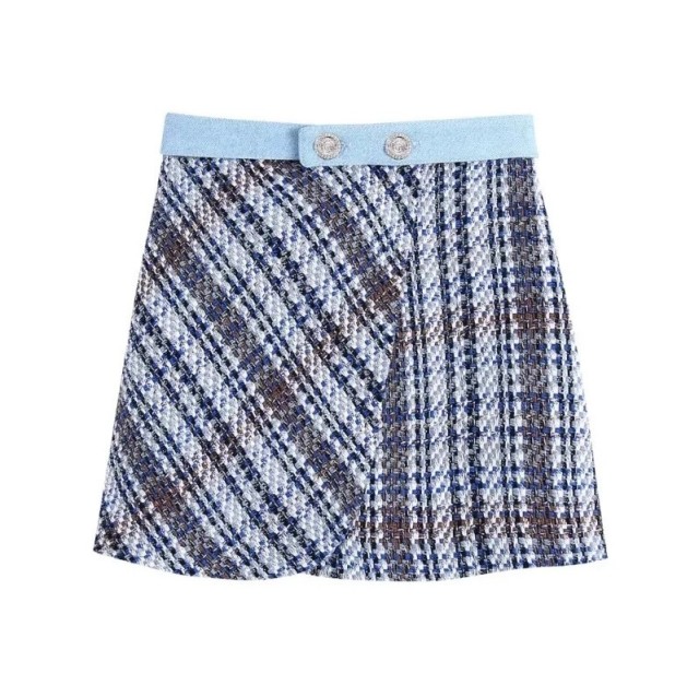 Contrast Plaid Skirt