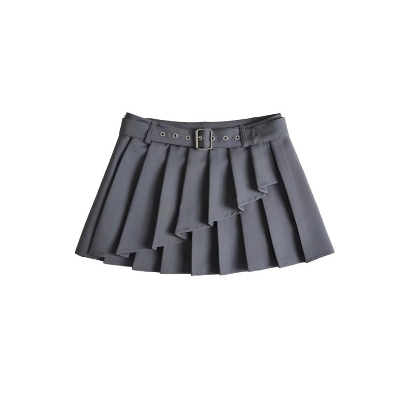 Belt Pleated Short Skirt