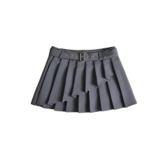 Belt Pleated Short Skirt