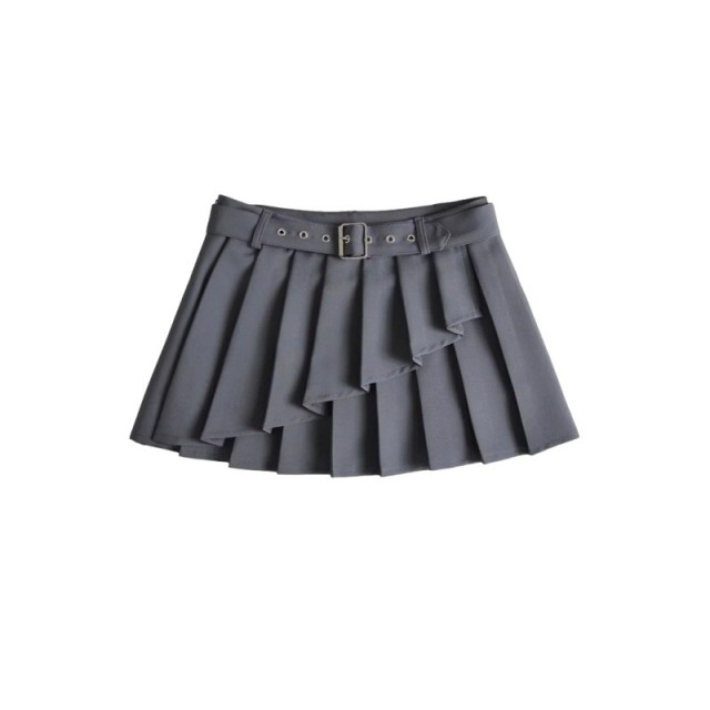 Belt Pleated Short Skirt