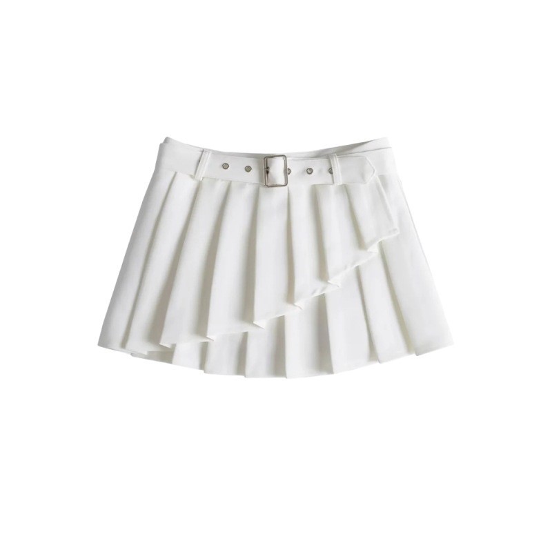 Belt Pleated Short Skirt