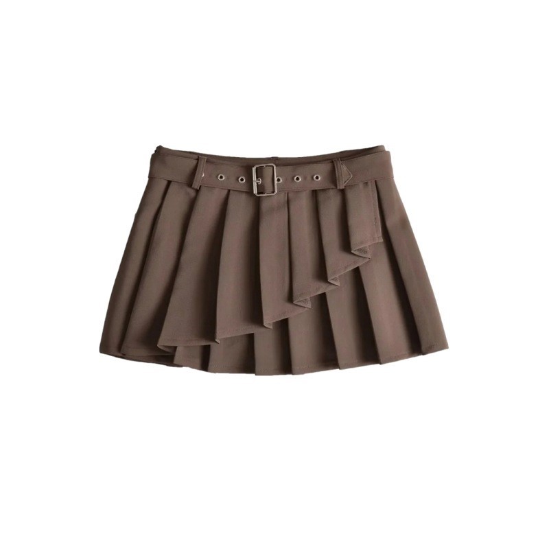 Belt Pleated Short Skirt