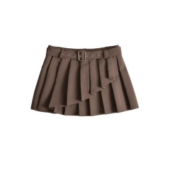Belt Pleated Short Skirt