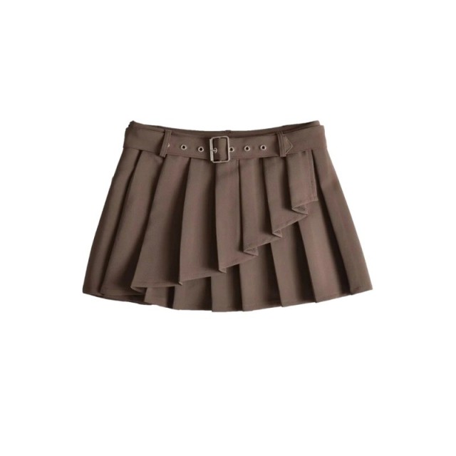 Belt Pleated Short Skirt