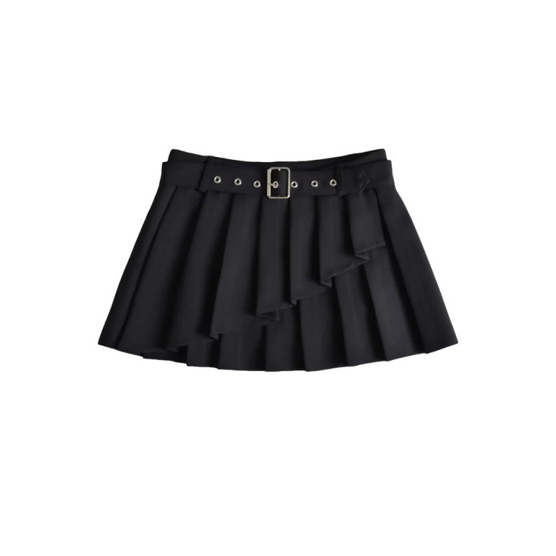 Belt Pleated Short Skirt