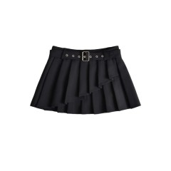 Belt Pleated Short Skirt