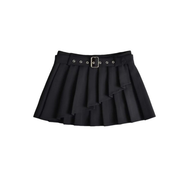 Belt Pleated Short Skirt
