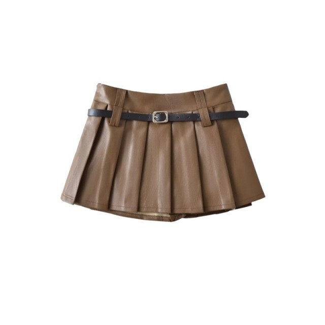 Low Waisted Pleated Short Skirt