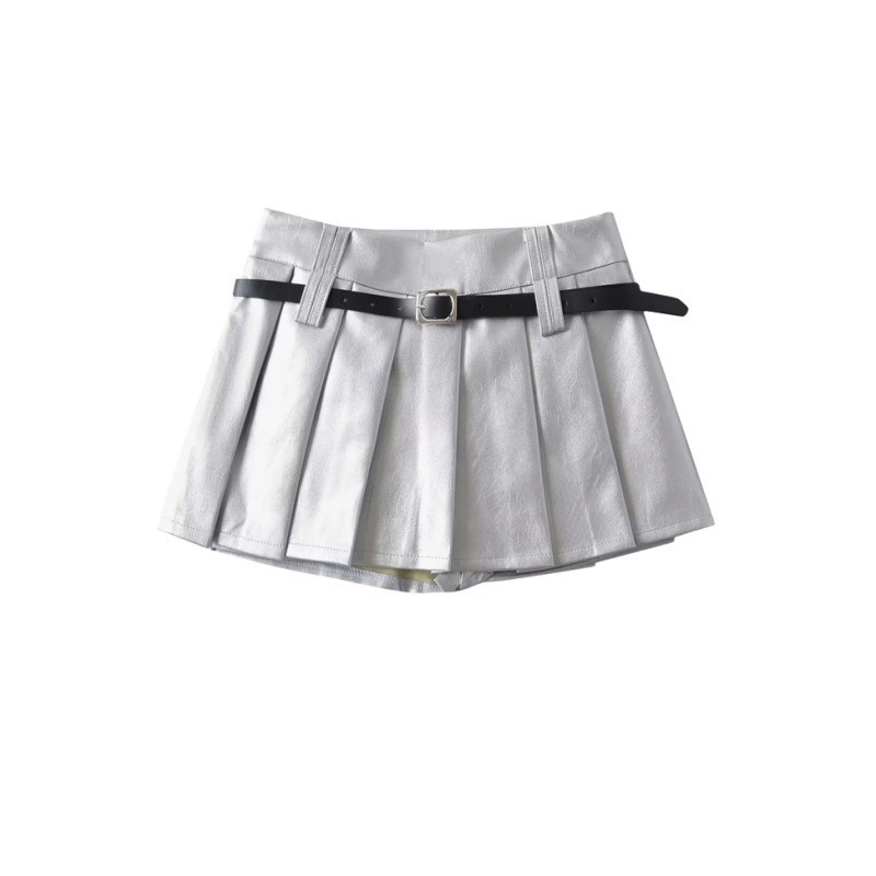 Low Waisted Pleated Short Skirt