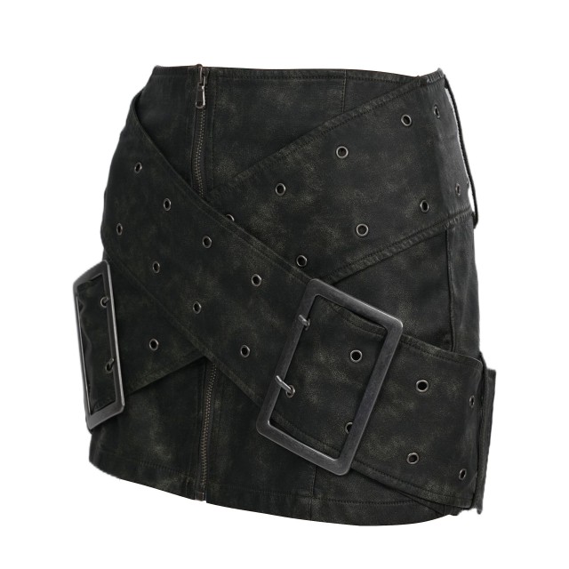 Metal Buckle PU Leather Short Skirt