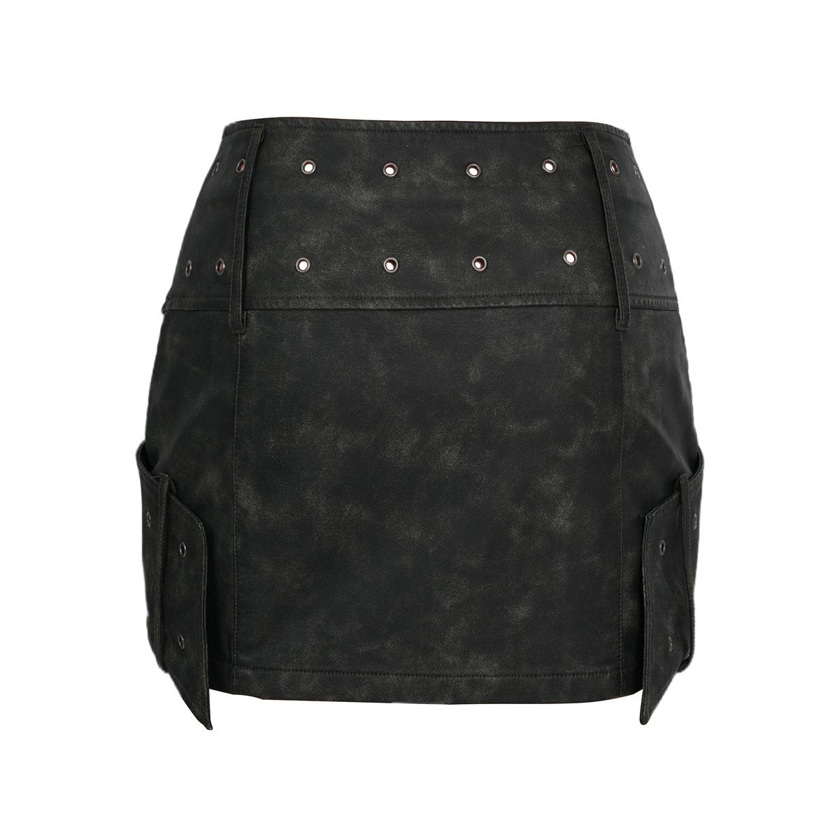 Metal Buckle PU Leather Short Skirt