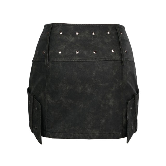 Metal Buckle PU Leather Short Skirt