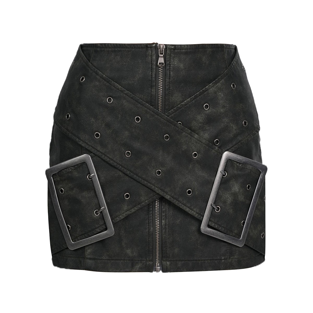 Metal Buckle PU Leather Short Skirt