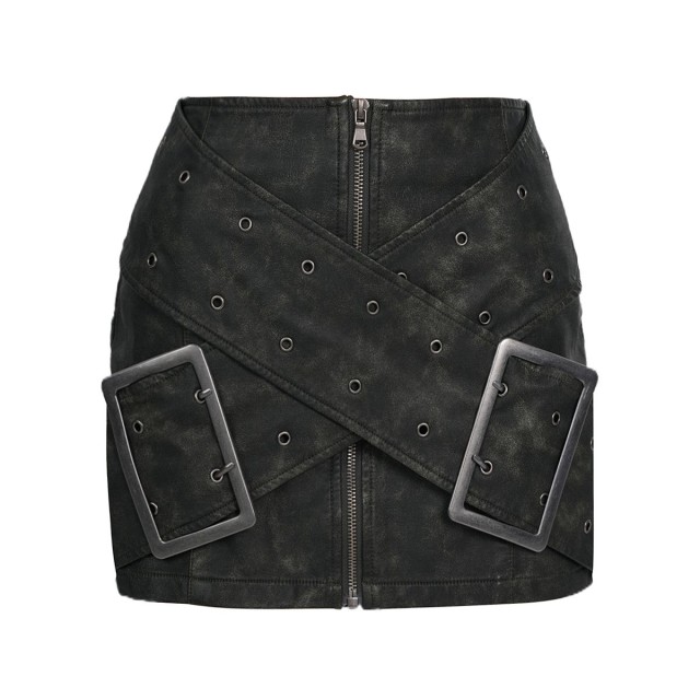 Metal Buckle PU Leather Short Skirt
