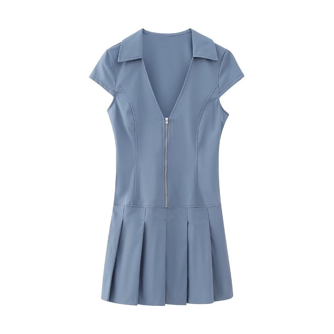 Wide Pleated Shirt Style Dress
